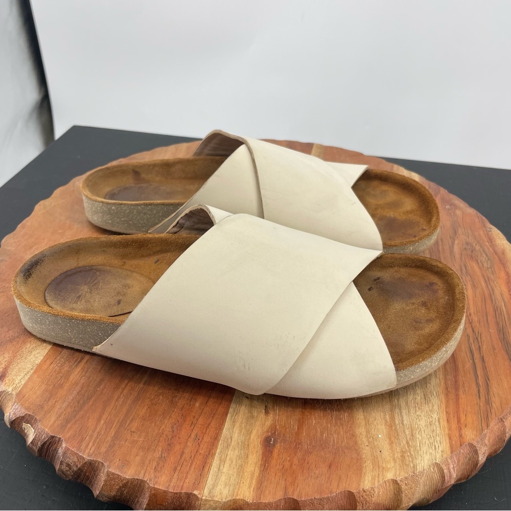 Beige Cross-Band Slide Sandals - Women